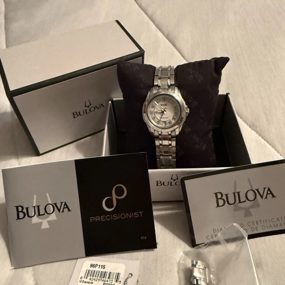 BULOVA 96P115 Precisionist White Mother-of-Pearl Dial Diamond Women\'s Watch
